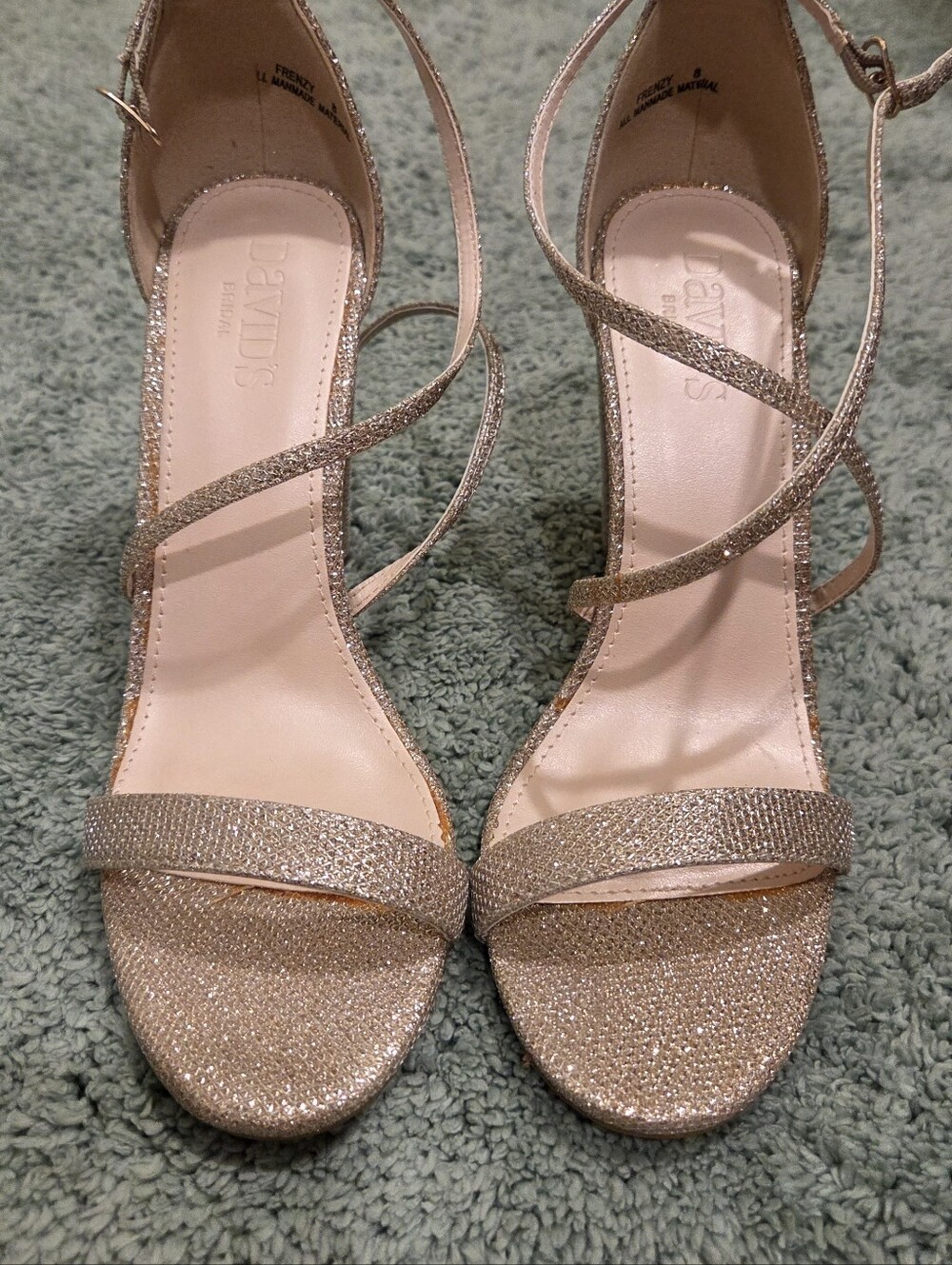 David's Bridal Sparkling Rose Gold Ankle-Strap Heels